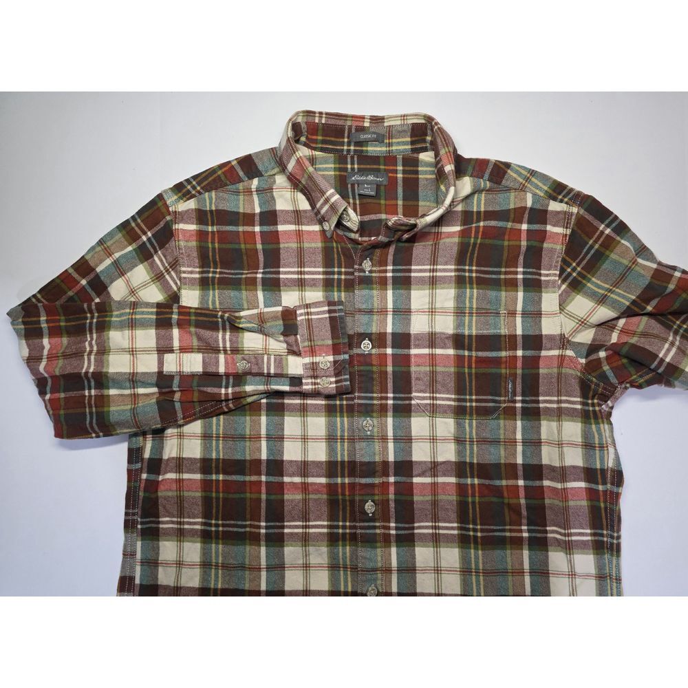 Eddie Bauer Mens Size L Long‎ Sleeve Plaid Button Down Flannel Shirt